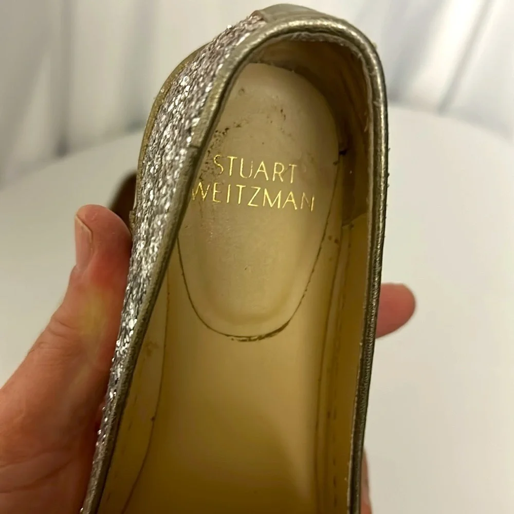Stuart Weitzman Biarritz Glitter Slip-On Sneakers / Loafers Gold-Silver Sz 7.5
